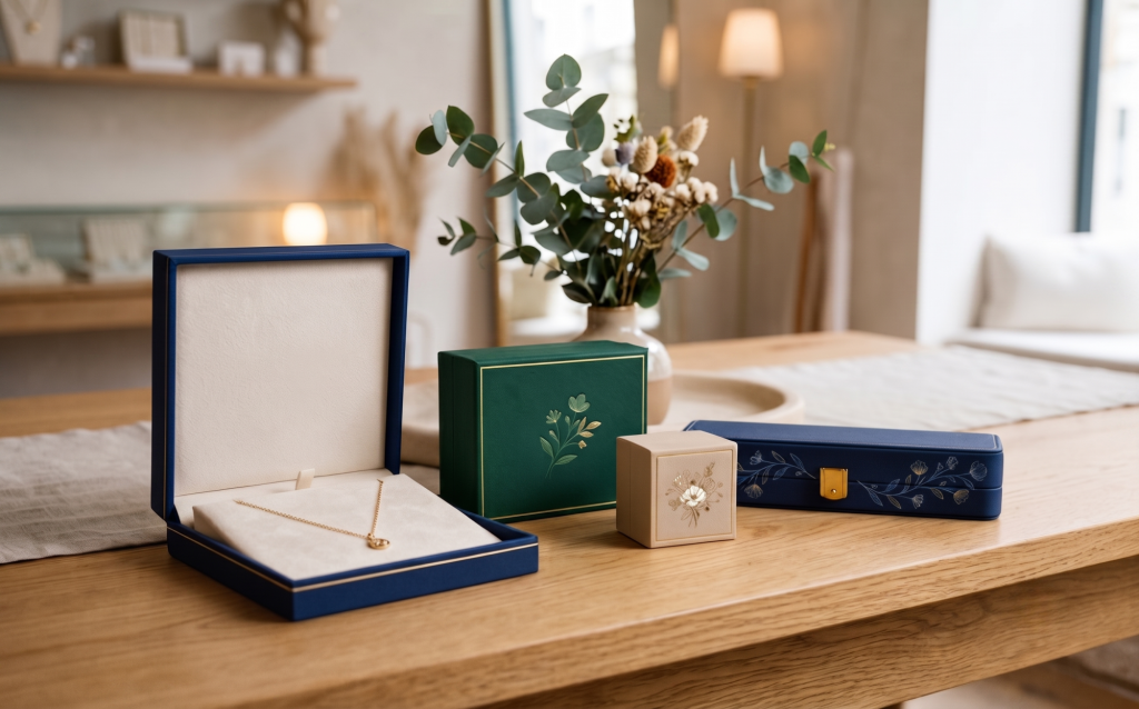 VERTEX elegant jewelry packaging display showcasing premium fine jewelry presentation with luxury finishing and branding detail for high-end collections