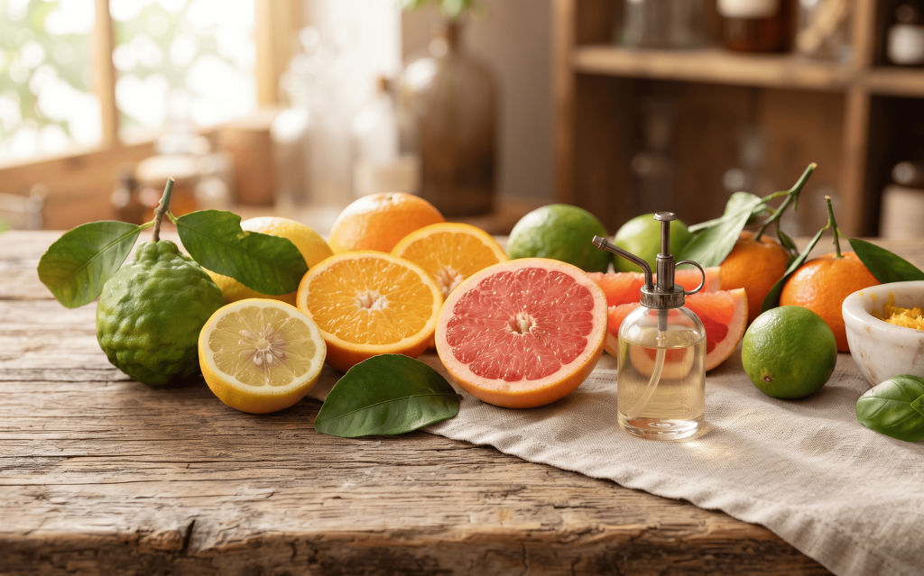Fresh citrus ingredients used as top notes in perfume
