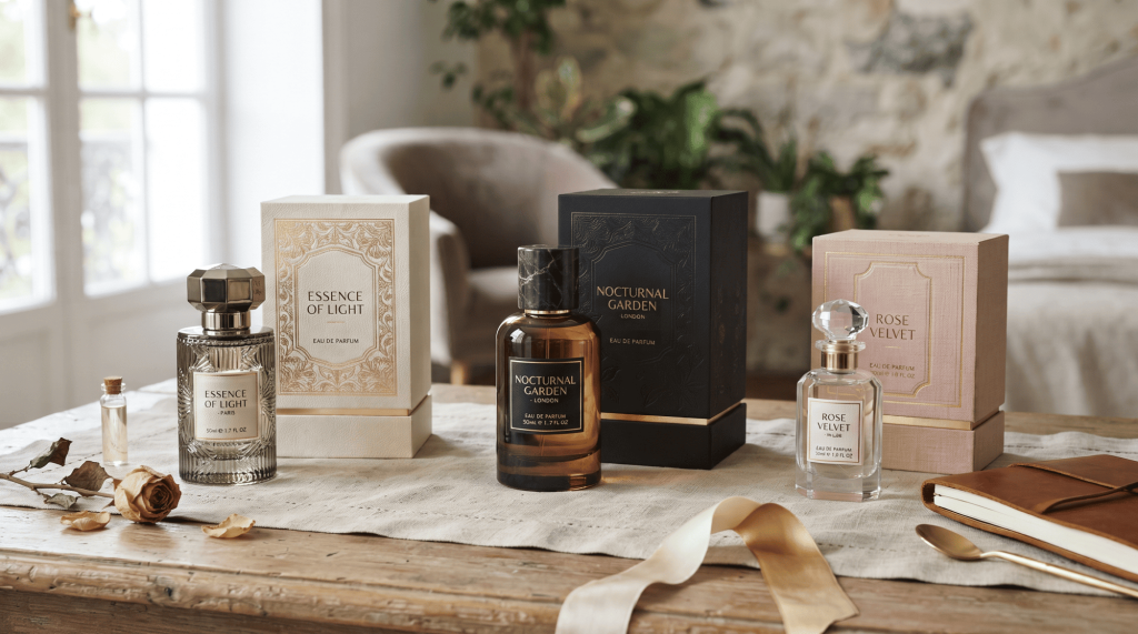 Custom perfume brand bottle and premium packaging designed for private label fragrance brands