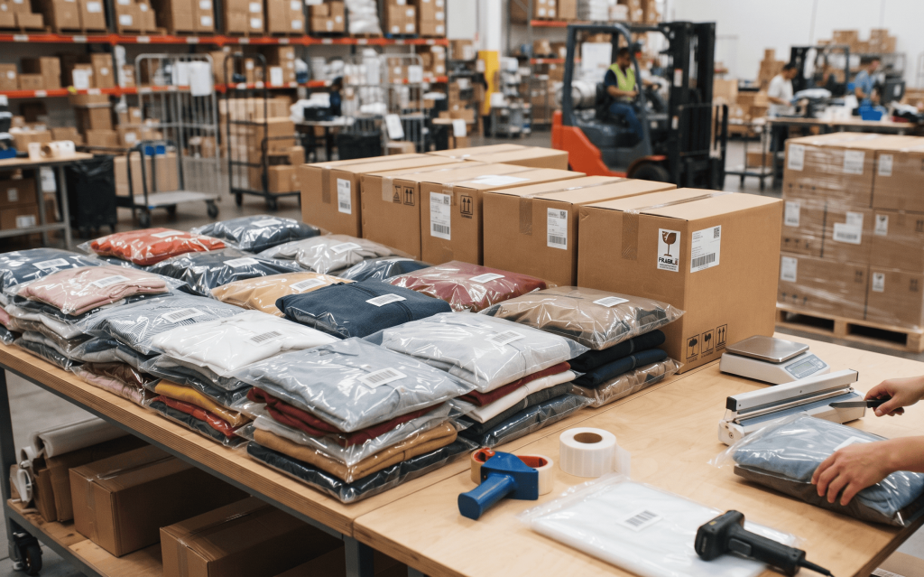 Export ready garments packed after final inspection for international buyers