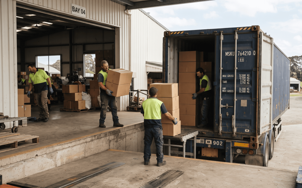 Farm direct supply chain with export ready agricultural products being loaded for international shipping