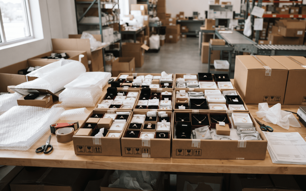 Export ready private label jewelry prepared for global shipping through VERTEX Supply Networks