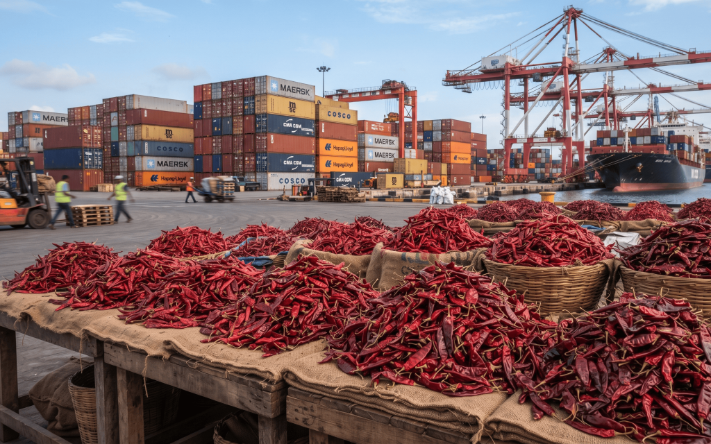 Premium export-quality red chillies prepared for global food industry buyers