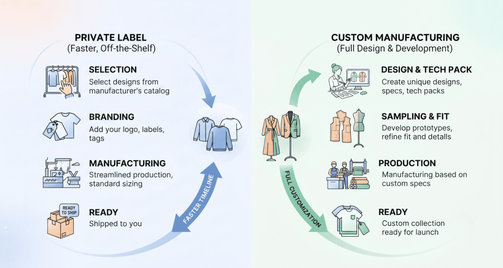 Comparison between private label clothing manufacturing and custom clothing production