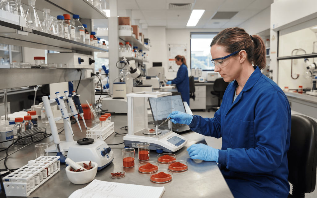Food laboratory analysis of chilli samples for safety and contamination testing