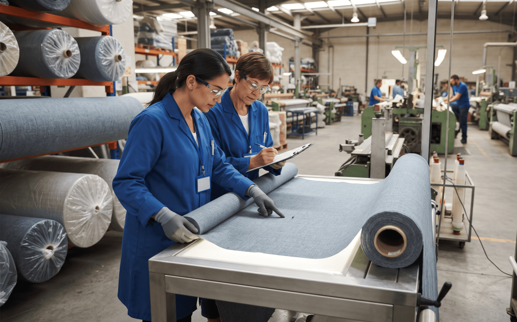 Fabric quality inspection process at a VERTEX manufacturing partner before apparel production