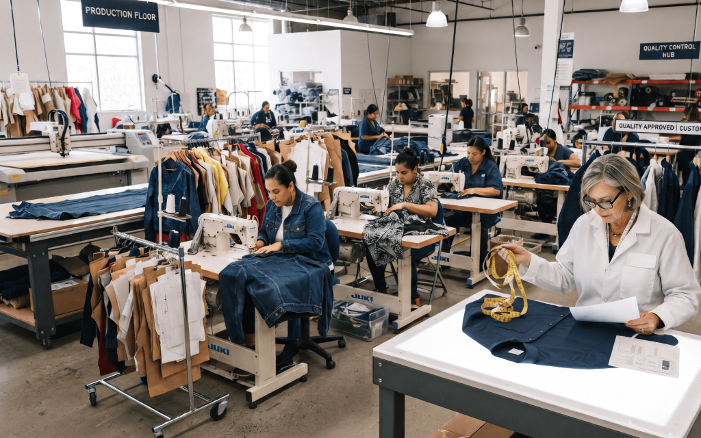 Private label clothing manufacturing with quality inspection and custom garment production
