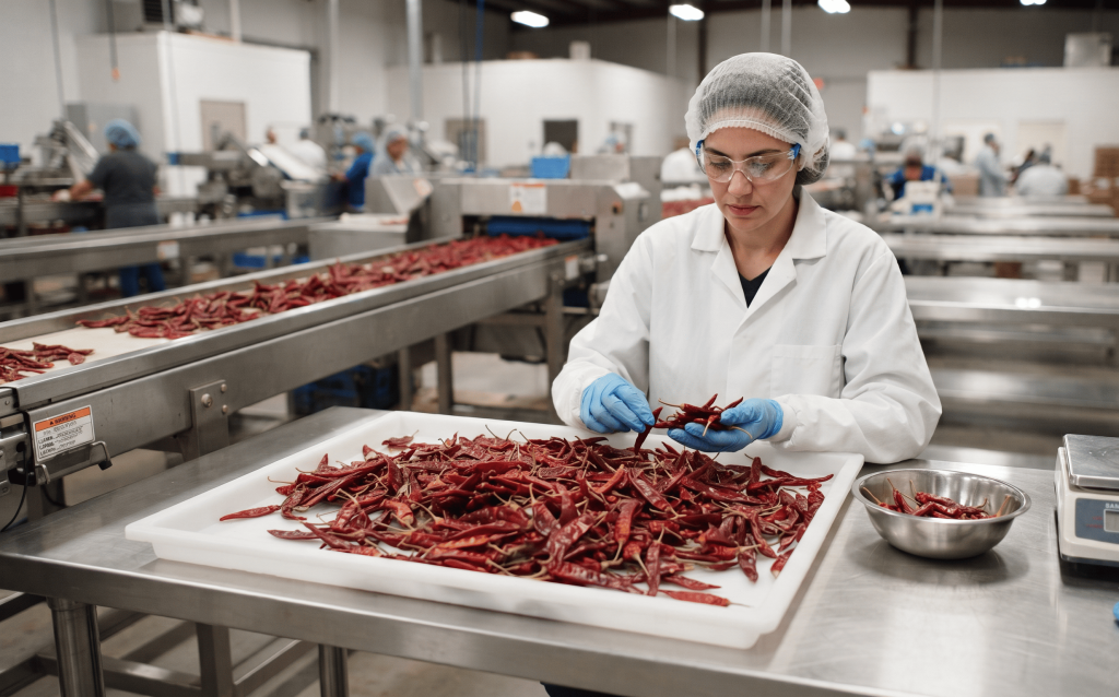Quality inspection of premium red chilli for consistent natural color