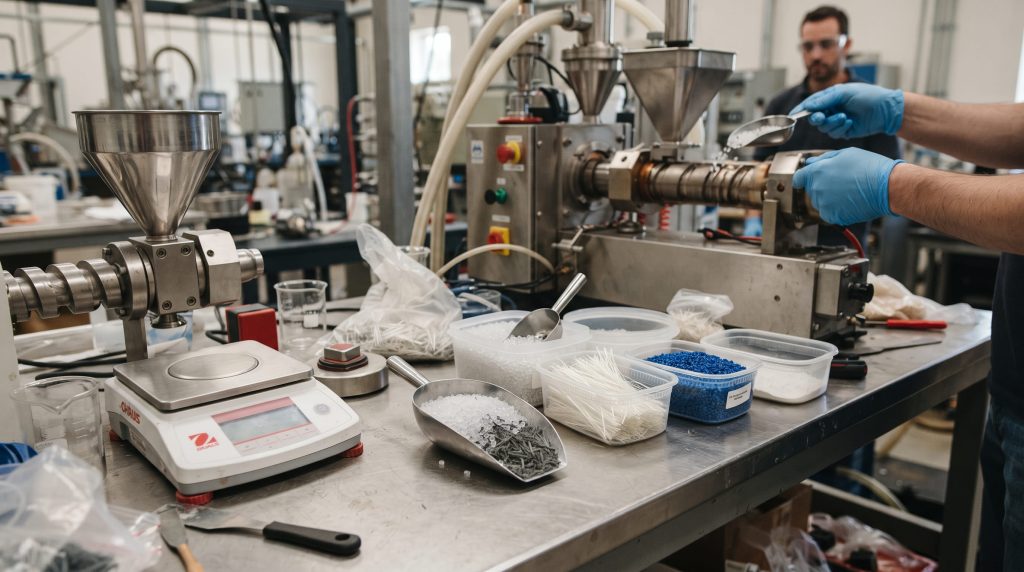 Plastic resin compounding with additives for industrial applications